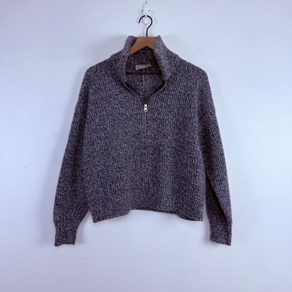 Everlane Felted Merino Wool Half Zip Sweater Women L Marled Blue Rib Knit